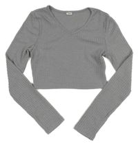 Sivé rebrované úpletové crop tričko Shein