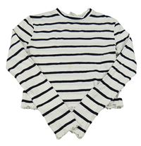 Bielo-čierne pruhované rebrované crop tričko H&M