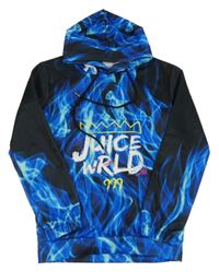 Čierno-modrá mikina s ohněm a kapucňou