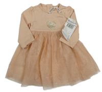 Nové - Starorůžové bavlněno/tylové šaty se srdcem a třpytkami Orchestra