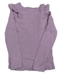 Lila žebrované triko se srdíčky a volánky Topolino