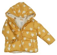 Žlutá šusťáková zimní bunda se srdíčky a kapucí F&F