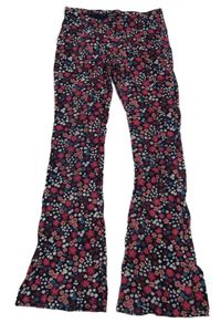 Tmavomodré kvetované flare legíny