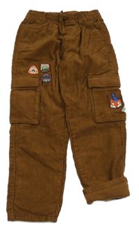 Hnědé manšestrové podšité cargo kalhoty s nášivkami H&M