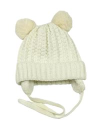 Smetanová třpytivá pletená čepice s bambulemi