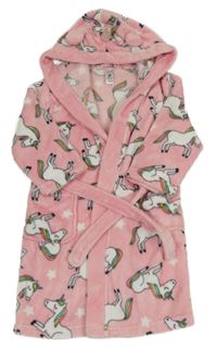 Růžový chlupatý župan s jednorožci a kapucí C&A