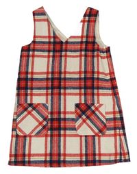 Smetanovo-červeno-tmavomodré kockované vlnené šaty F&F