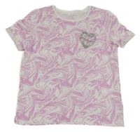 Bielo-ružové vzorované tričko so srdcem s nápisom Primark