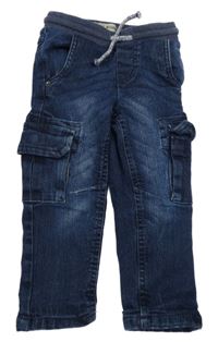 Tmavomodré podšité cargo rifle s úpletovým pasem Pocopiano