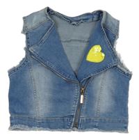 Modrá rifľová crop vesta so srdcem z překlápěcích flitrů