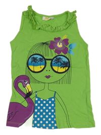 Zelený top s dívkou a plameňákem Kids