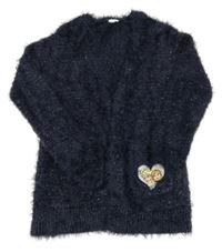 Tmavomodrý trblietavý chlpatý cardigan s Frozen