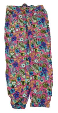 Tmavorůžovo-farebné kvetované ľahké nohavice s listami Cherokee