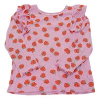 Růžové žebrované triko s malinami H&M