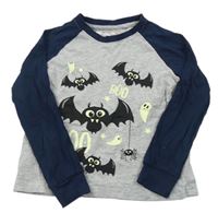 Sivo-tmavomodré pyžamové tričko s netopýry