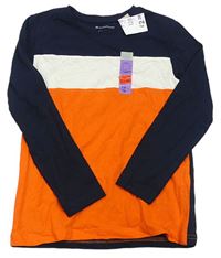 Tmavomodro-bielo-oranžové tričko Primark