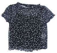 Čierno-biele kvetované šifónové tričko s všitým topem New Look