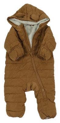 Hnědá šusťáková prošívaná zimní kombinéza s kapucí H&M