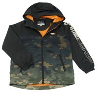 Černo-khaki army šusťáková podzimní bunda s nápisem a kapucí F&F
