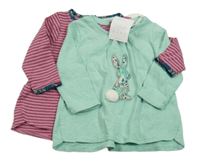 Nové - 2x triko - zelené s králíkem + růžové pruhované Next