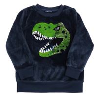 Tmavomodrá chlpatá mikina s dinem z flitrů