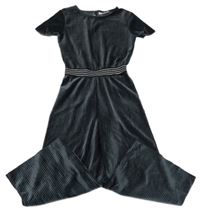 Tmavošedý žebrovaný sametový kalhotový overal 