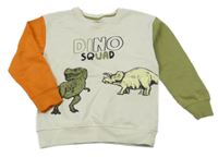 Bílo-khkai-oranžová mikina s dinosaury Pep&Co