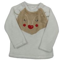 Biela plyšová mikina so sobom