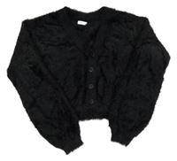 Černý chlupatý propínací crop svetr Next