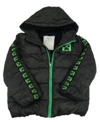 Čierna šušťáková zimná bunda s Minecraft a kapucňou