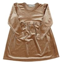 Oříškové zamatové šaty s volánikom