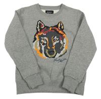 Sivá melírovaná mikina s vlkem