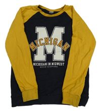 Tmavomodro-okrová ľahká mikina s nápisom