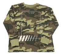 Khaki-hnědé army triko s nápisem Next