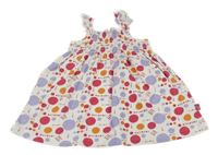 Bílé šaty s fialovými a růžovými puntíky 