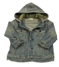 Tmavomodrá melírovaná riflová bunda s teplákovou kapucí GAP