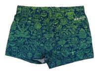 Tmavomodro-zelené vzorované nohavičkové plavky Nabaiji