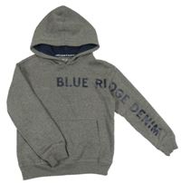 Sivo-tmavomodrá melírovaná mikina s nápisom a kapucňou Blue Ridge