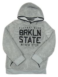 Sivá huňatá mikina s nápisom a kapucňou C&A