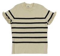 Smetanovo-čierne pruhované úpletové tričko H&M