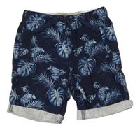 Tmavomodré plátěné chino kraťasy s listy Denim Co.