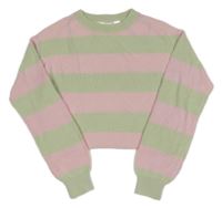 Ružovo-zelený pruhovaný ľahký crop sveter H&M