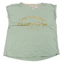 Mintové tričko s nápisom H&M