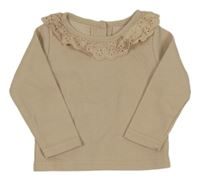 Béžové tričko s volánikom s madeirou