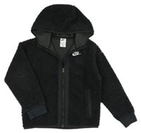 Čierna huňatá bunda s logom a kapucňou zn. Nike