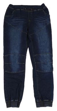 Tmavomodré teplákové cuff rifle s úpletovým pasem John Baner