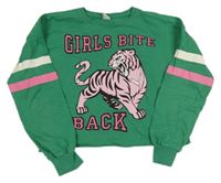 Zeleno-bielo-ružová crop mikina s tigrom Lindex