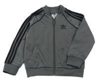 Antracitovo-černá propínací thermo mikina s logem a pruhy Adidas