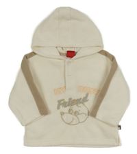 Smetanovo-béžová fleecová mikina so zvieratkom a nápismi a kapucňou