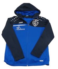 Modro-tmavomodrá propínací thermo mikina s nápisy a kapucí JAKO